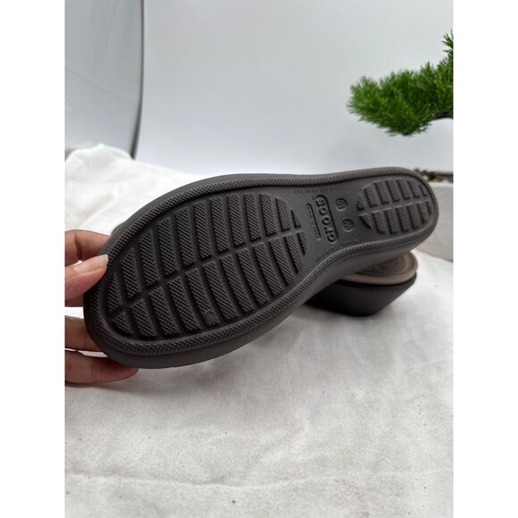 Crocs Size 10 Womens Brown & Beige Slip-On Wedge Sandals Criss-Cross Straps - Picture 6 of 8